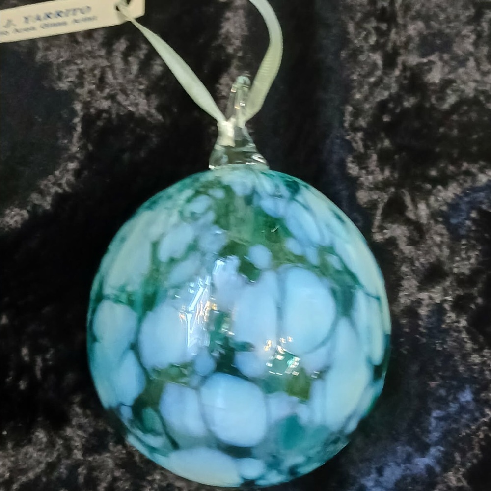 H.J. Yarrito Hand Blown Glass Ornament Toledo, OH Iridescent Art Glass 3.5”RARE